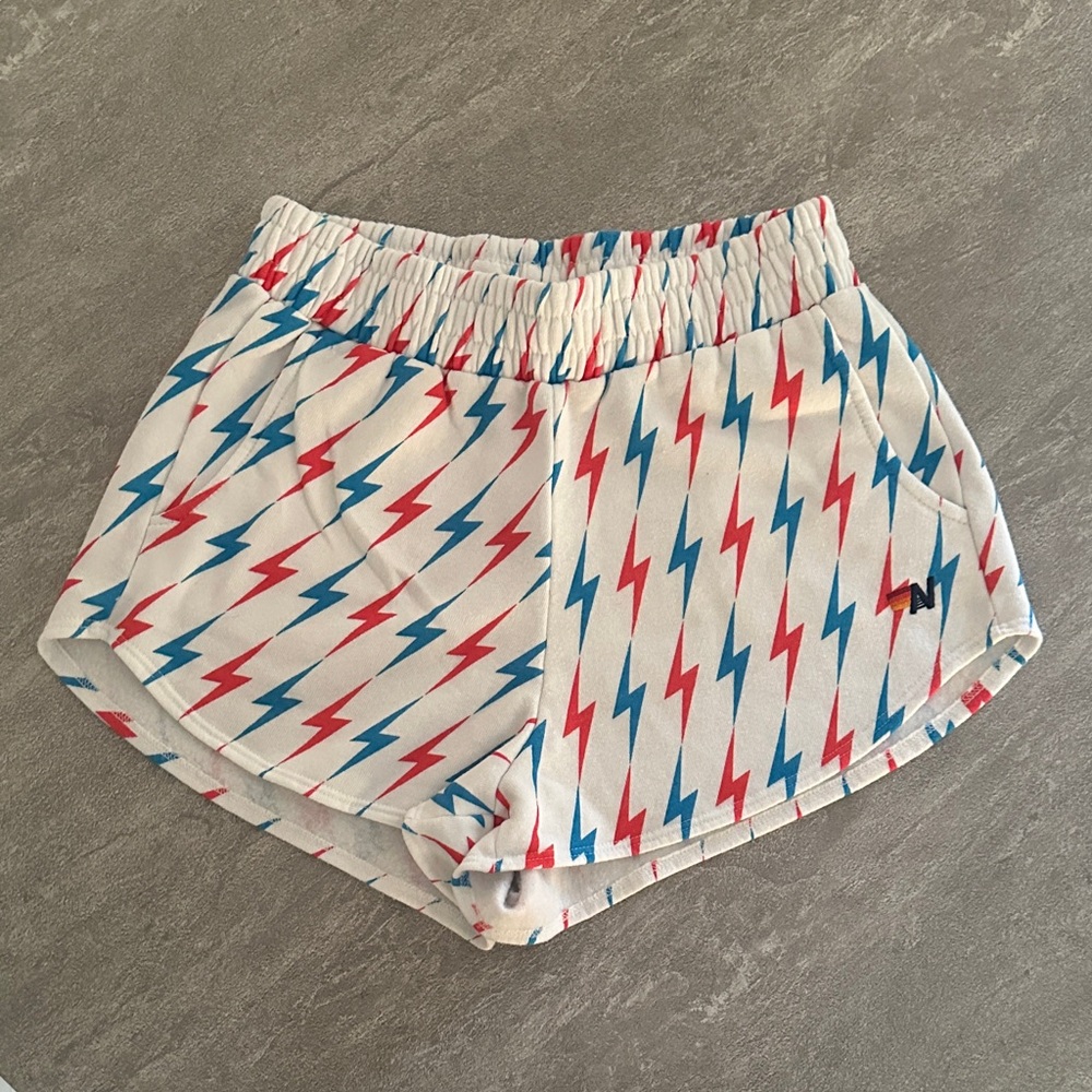Aviator Nation Red and Blue Lightning Athletic Shorts